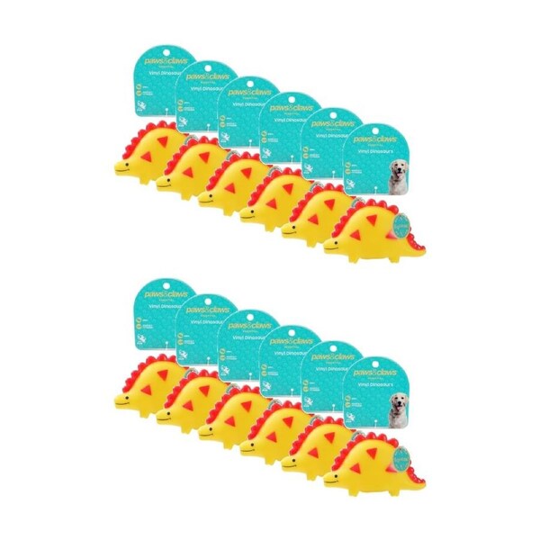 12x Paws And Claws Vinyl Dinos Squeaky Dog Play Chew Toy 13x8x5cm Assorted