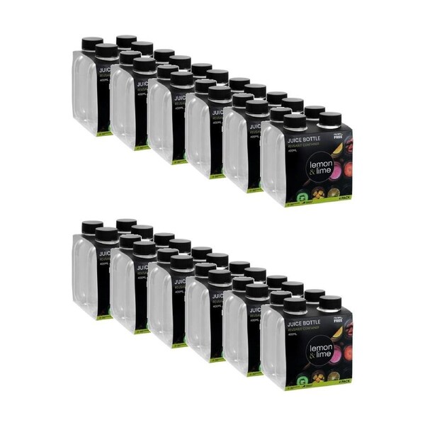 12x 4pc Lemon And Lime Reusable Clear Refrigerator Safe Juice Drink Bottle Set 400ml