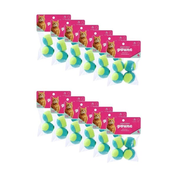 12x 4pc Paws And Claws Mini Tennis Balls Cat Batting/Pouncing Toy Set Assorted