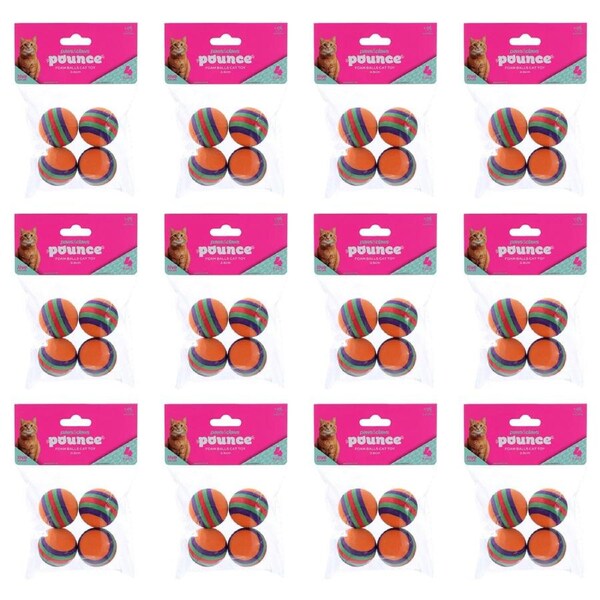 12x 4pc Paws And Claws Stripe Foam Balls Cat Batting/Pouncing Toy Set Assorted