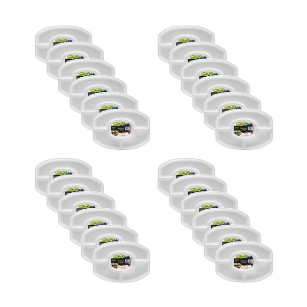 24x Lemon And Lime Serving Platter 4 Section Plate Oval Plastic White 46x33cm