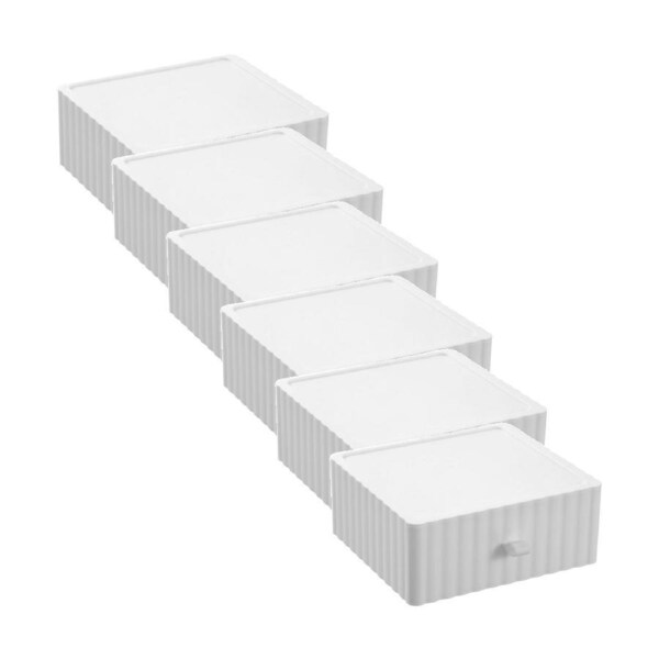 6x Boxsweden Rippled Stacking Drawer Organiser Ribbed Storage 20x18x8cm Assorted