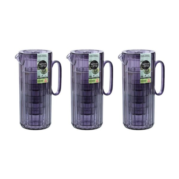 3x Lemon And Lime Secret Summer Garden Pitcher W/ 4 Cup Jug Set 1.9L/370ml Assorted