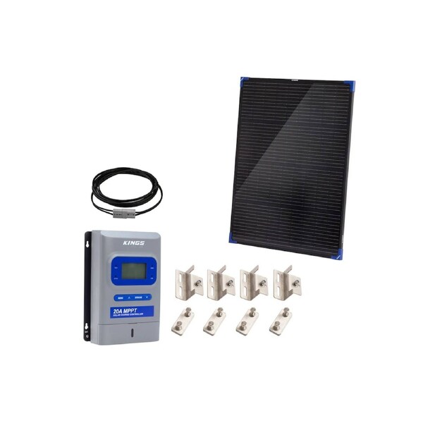 Kings 100W Fixed Solar Panel +MPPT Solar Regulator+6M Lead +SS Brackets