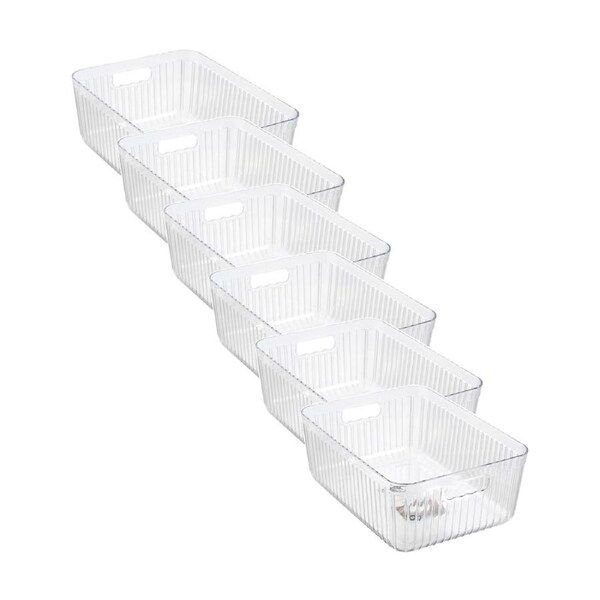 6x Boxsweden Crystal Ribbed Container 11L Storage W/ Handles Clear 36x27x14cm