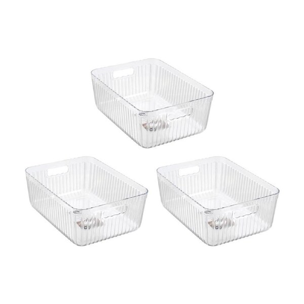 3x Boxsweden Crystal Ribbed Container 11L Storage W/ Handles Clear 36x27x14cm