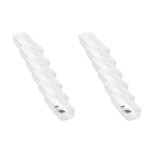 12x Boxsweden Crystal Ribbed Tray Modular Design Storage Container Clear 31x11x6.5cm
