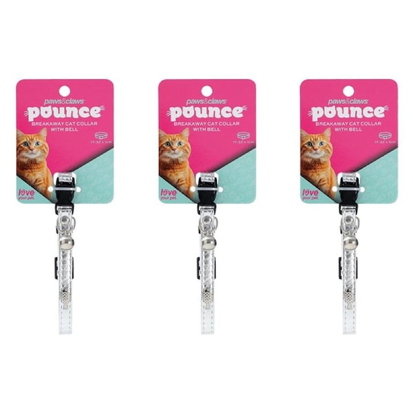 3x Paws And Claws Adjustable Breakaway Cat Bell Pet Collar Metallic Assorted