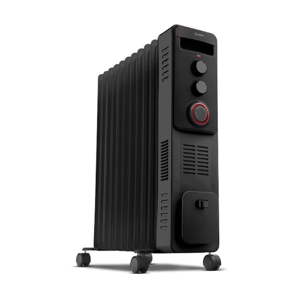 GOLDAIR 2400W Oil Column Heater With Timer Turbo 3 Heat Settings Adjustable Thermostat Fan Boost Safety Tilt Switch Overheat Protection Black Metal