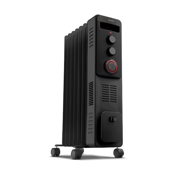 GOLDAIR 1900W Oil Column Heater With Timer Turbo 3 Heat Settings Adjustable Thermostat Fan Boost Safety Tilt Switch Overheat Protection Black Metal