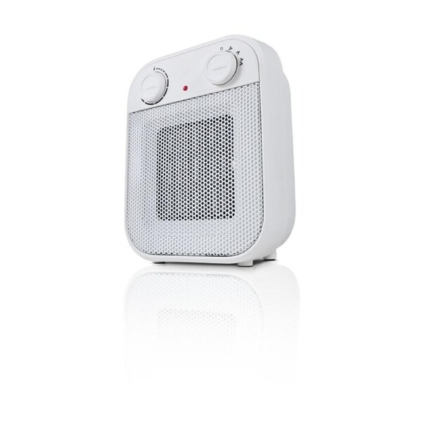 GOLDAIR 1500W Ceramic Heater 2 Heat Settings Adjustable Thermostat Safety Tip-Over Switch Overheat Protection Integrated Carry Handle White Plastic