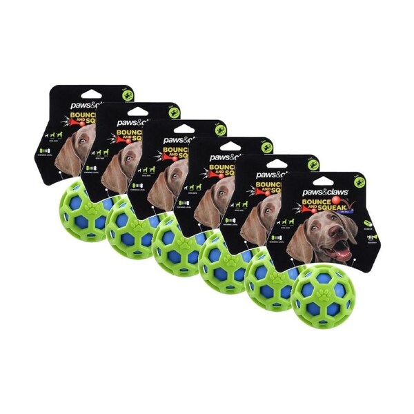 6x Paws And Claws TPR Cage Ball W/ Squeaker Pet Dog Fetch/Chase Toy 9cm Assorted