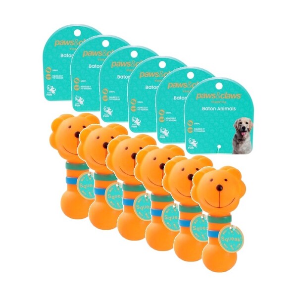 6x Paws And Claws Vinyl Baton Animals Pet Dog Squeaky Chew Toy 13.5x7cm Assorted