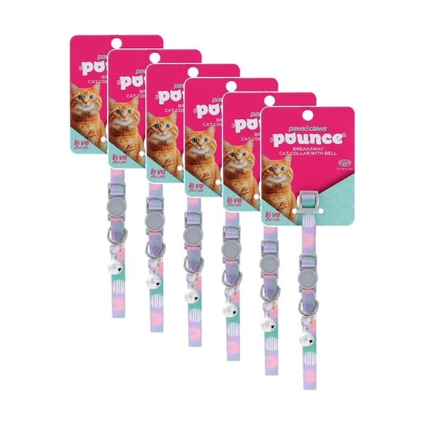 6x Paws And Claws Breakaway Cat Bell Pet Collar Printed Pattern 21-35x1cm Assorted