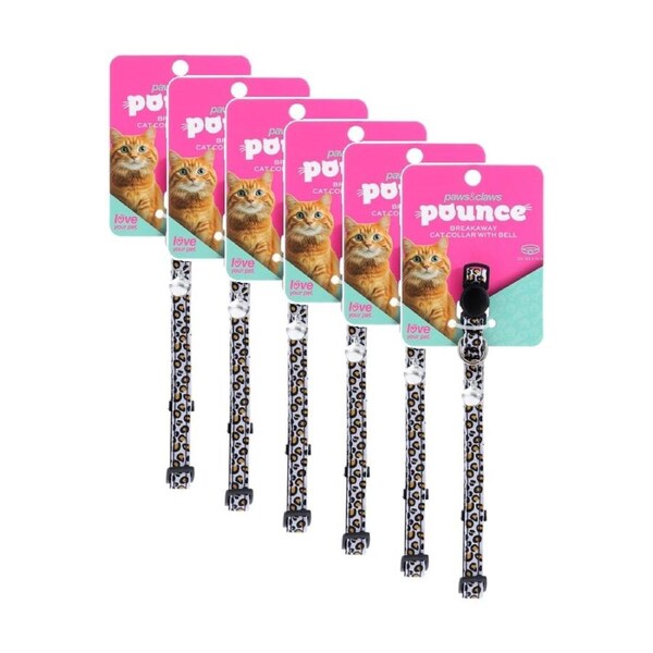 6x Paws And Claws Breakaway Cat Bell Pet Collar Cheetah Pattern 25-45cm Assorted