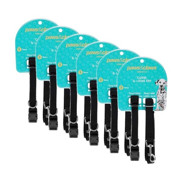 6x Paws And Claws Essentials Pet Dog Collar & Lead Set Small Assorted