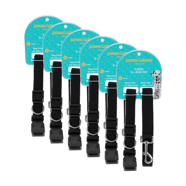 6x Paws And Claws Essentials Pet Dog Collar & Lead Set Large Assorted