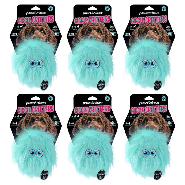 6x Paws And Claws Furry Giggle Ball Critter Dog Squeaky Chew Toy 12x9x9cm Assorted