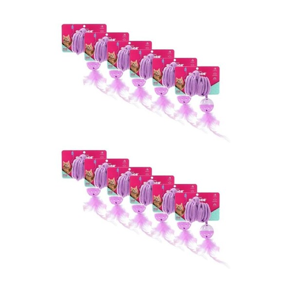12x Paws And Claws Springing Cat Toy W/ Suction Feather Ball 95x4.5x4.5cm Assorted