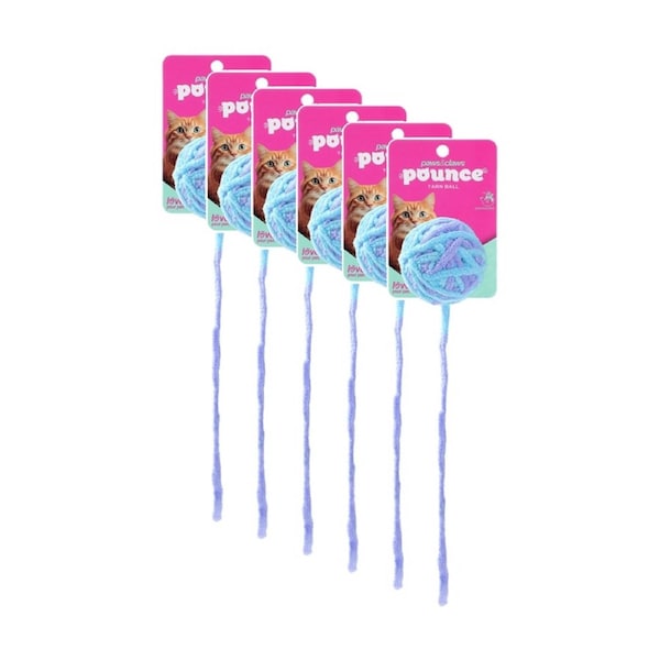 6x Paws And Claws Yarn Ball Dangling Wool Cat Chase/Batting/Pouncing Toy Assorted