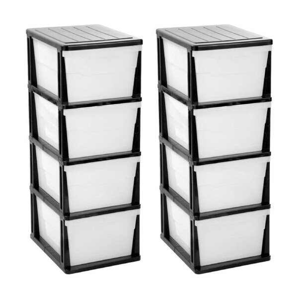 2x Boxsweden Stakit Mega 4 Drawer Organisation Storage Unit 38x48x103cm Black/White