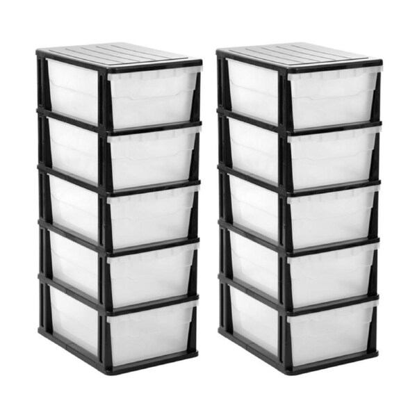 2x Boxsweden Stakit 5 Drawer Organisation Storage Unit 31.5x43x87cm Black/White
