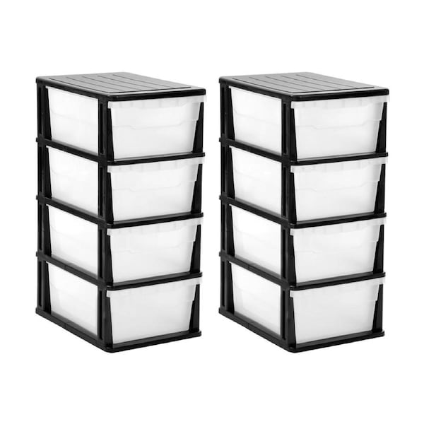 2x Boxsweden Stakit 4 Drawer Organisation Storage Unit 31.5x43x70cm Black/White