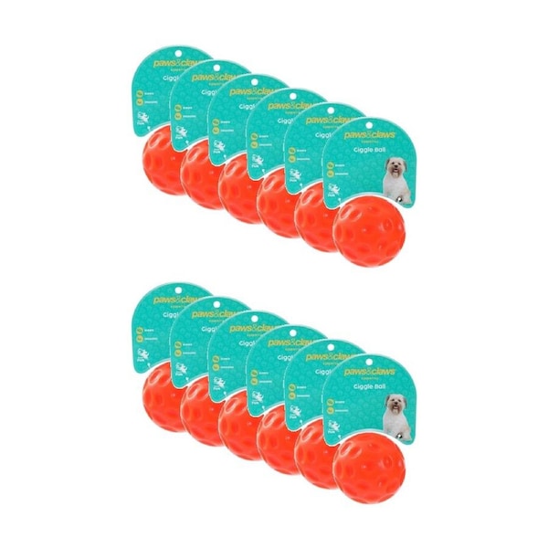 12x Paws And Claws Giggle Durable TPR Ball Dog Chew/Catch/Fetch Toy 9cm Assorted