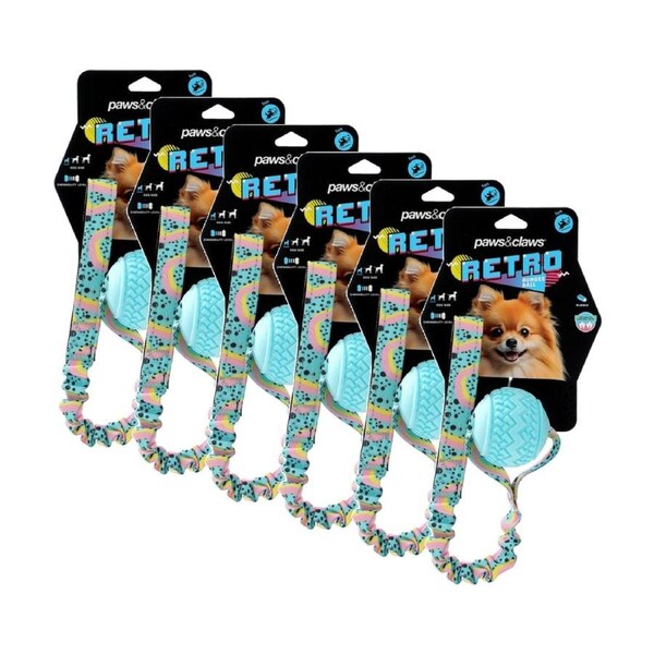 6x Paws And Claws Bungee Ball Printed Pet Dog Chew/Tug Toy 41x7x7cm Assorted