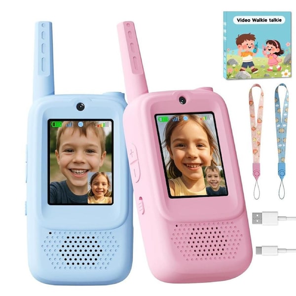 HOLALA Video Walkie Talkies for Kids Handheld 2 Pack Rechargeable Walkies Talkies for Age 3-12 Year Old Girls Boys