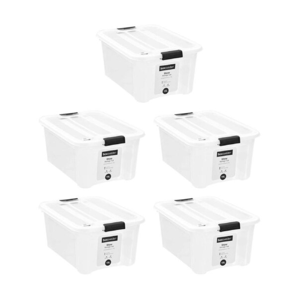 5PK Boxsweden Stow Storage Organisation Clear Container 40.5x29.5x18.5cm 15L