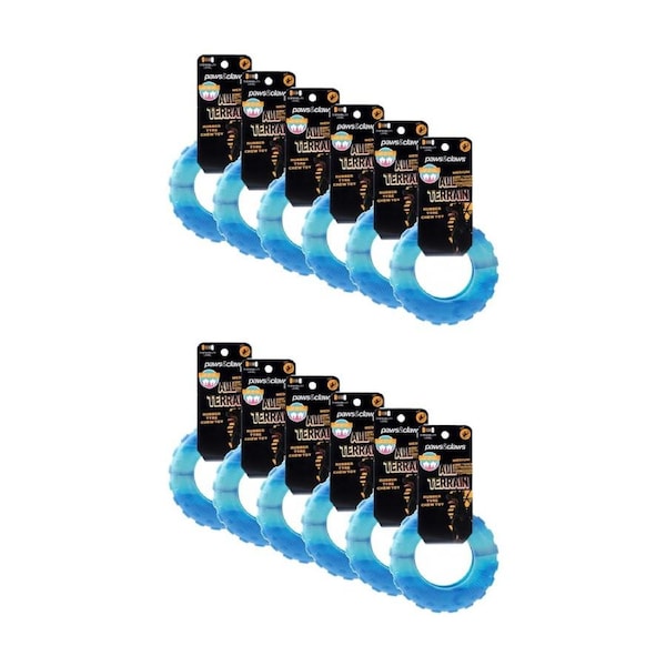 12x Paws And Claws All Terrain Rubber Tyre Medium Two-Tone Pet Dog Chew/Tug Toy Blue