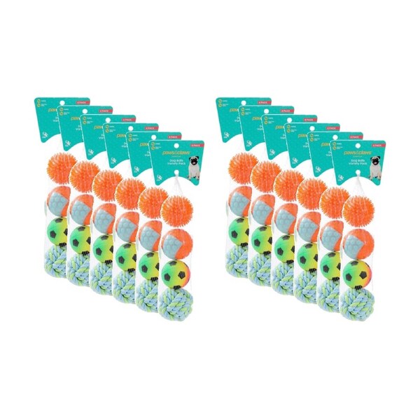 12x 4pc Paws And Claws Pet Dog Multi Ball Fetch/Catch Play Toy Set 6.5-7cm