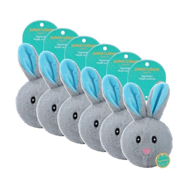 6x Paws And Claws Plush Animal Squeaky Ball Dog Toy 12cm Assorted Designs for Dogs.