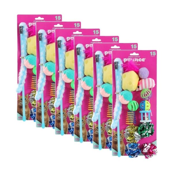 6x 15pc Paws And Claws Pet Cat Dangler/Batting/Pouncing Toy Play Set Multicoloured