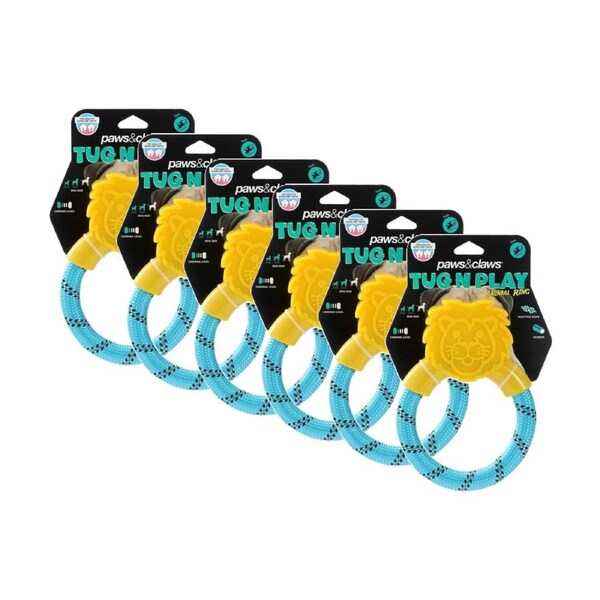 6x Paws And Claws TPR Animal Ring Tugger Dog Chew/Tug Toy 16x12cm Assorted