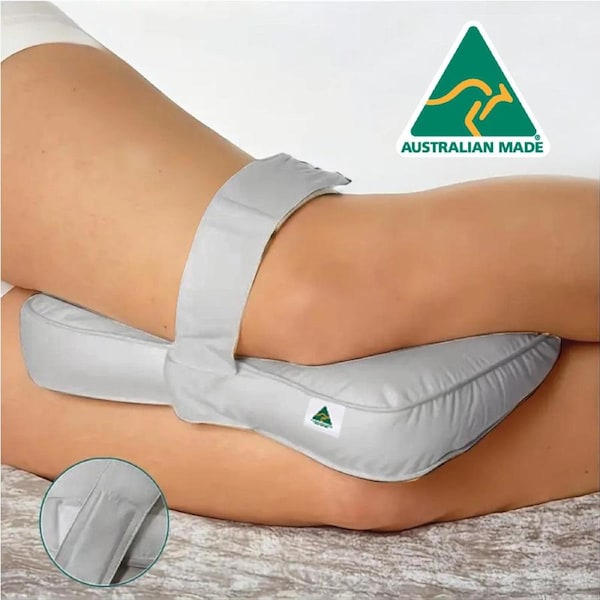 Aus Made Ergonomic Leg Knee Pillow with Adjustable Straps for Side Sleepers 33cm x 23cm Grey Color