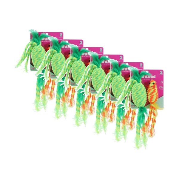 6x 2pc Paws And Claws Stretchy Interactive Cat Pounce/Batting Play Toy Set Assorted