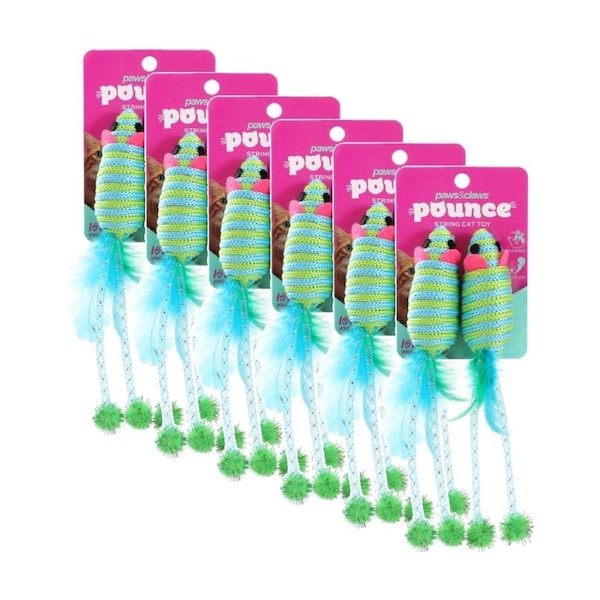 6x Paws And Claws String Interactive Cat Batting/Pouncing Play Toy Assorted