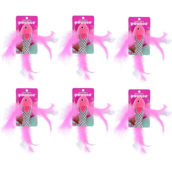 6x Paws And Claws Fish Feather Cat Batting/Pouncing Play Toy 21x4cm Assorted