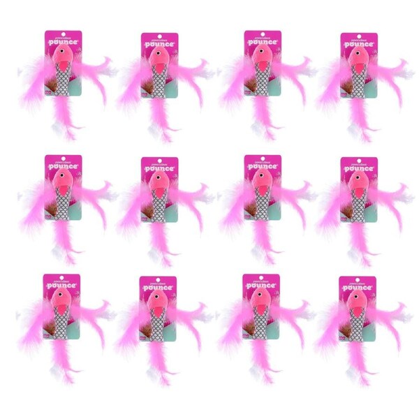 12x Paws And Claws Fish Feather Cat Batting/Pouncing Play Toy 21x4cm Assorted