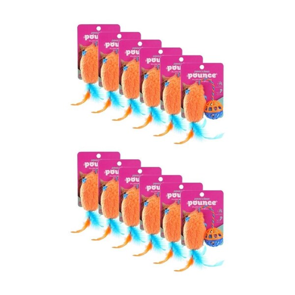 12x Paws And Claws Plush Mouse Cat Batting/Pouncing Toy W/ Rattle Ball Assorted