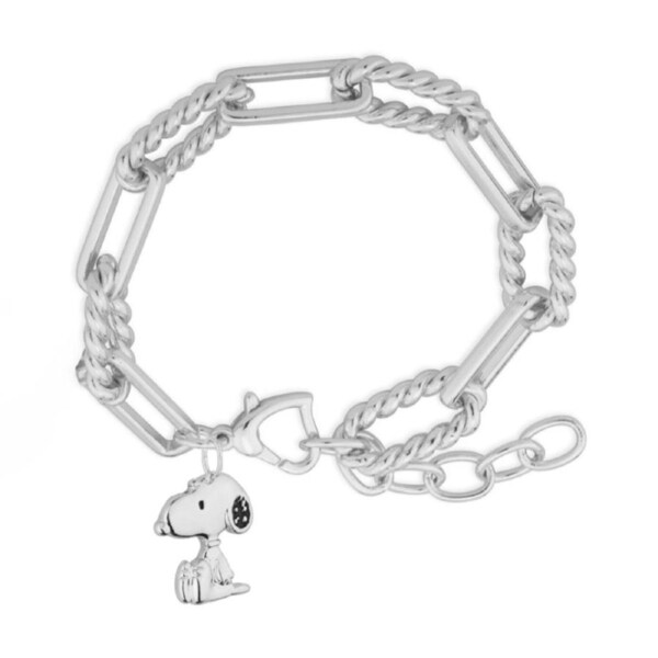 Peanuts Snoopy Charm Bracelet 14k Gold Plated Brass Silver 17cm Length Includes Snoopy Charm Heart Clasp Gift Box