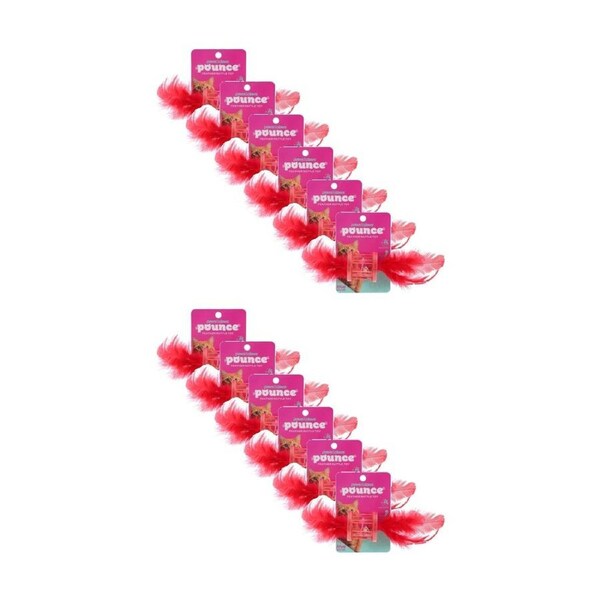 12x Paws And Claws Pounce Feather Rattle Pet Cat Batting/Pouncing Toy Assorted