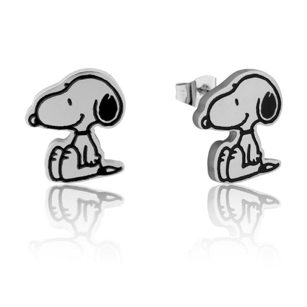 Peanuts Snoopy Stud Earrings Hypoallergenic Stainless Steel 15mm Silver Finish Includes Earring Card