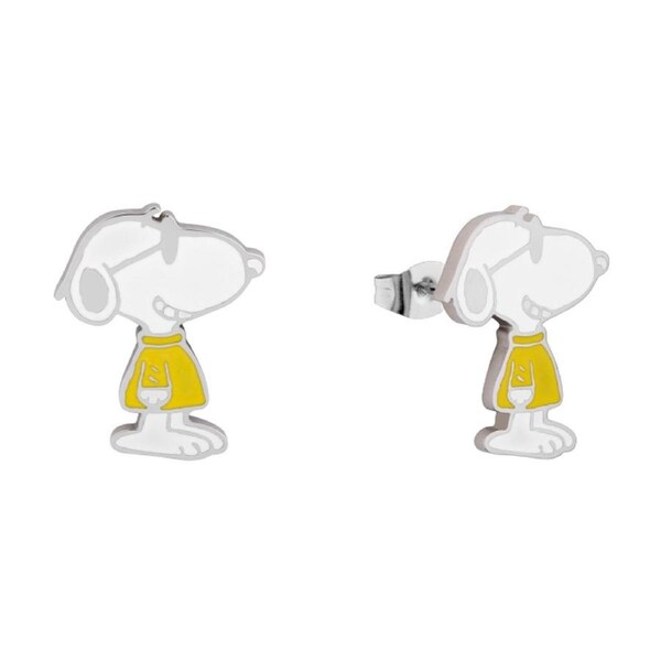 Peanuts Joe Cool Stud Earrings Stainless Steel Silver 15mm Hypoallergenic Posts Includes Earring Card