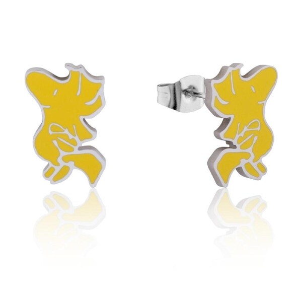 Peanuts Woodstock Stud Earrings Hypoallergenic Stainless Steel 15mm Silver Finish With Yellow Enamel Includes Earring Card - Lightweight Comfortable Fashion Jewellery for Pierced Ears 5 Years Plus.