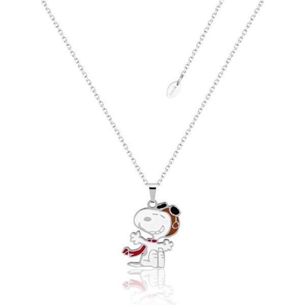 Peanuts Snoopy Flying Ace Necklace Stainless Steel 40cm Plus 7cm Extension 20mm Pendant Silver Finish Includes Necklace Envelope - Suitable Age 5 Years Plus.