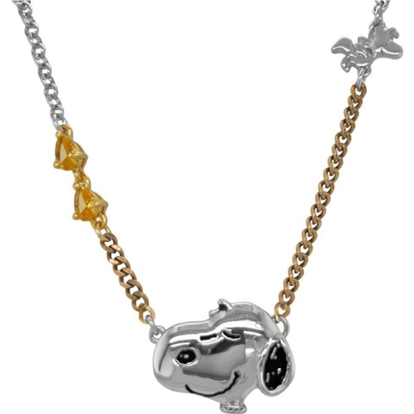 Peanuts Snoopy Statement Necklace 14k Gold Plated Brass 45cm Plus 7cm Chain 22mm Pendant Silver Finish Includes Gift Box