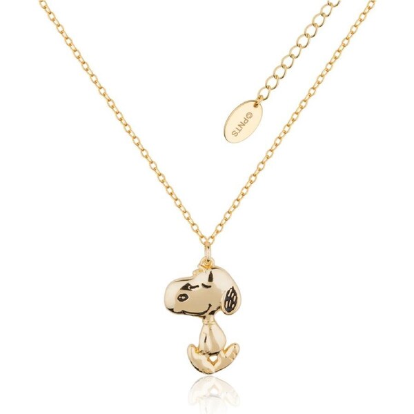 Peanuts The Snoopy Walk Necklace 14k Gold Plated Brass High Shine Finish 45cm Chain 7cm Extension Gold Finish Includes Gift Box - Fashion Jewellery For All Ages 5 Years Plus.